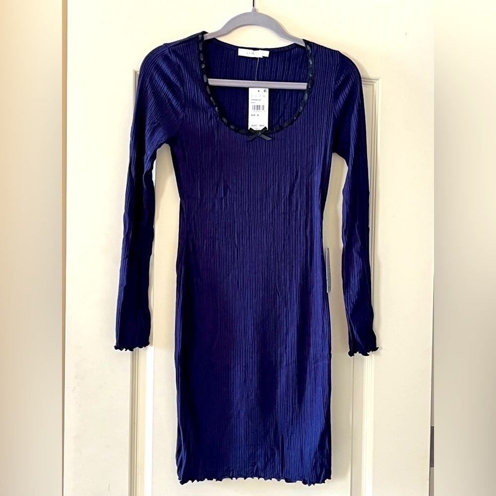 NWT Lush Brand Navy Stretchy Bodycon Dress Women’s size medium